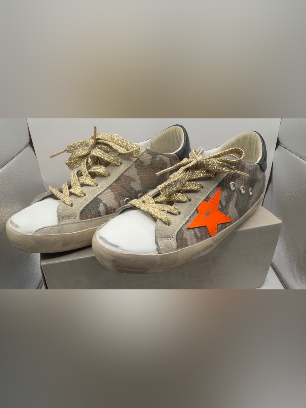 Golden Goose Superstar Sneaker Sz 9 UK 39 Camo Orange Star Gold Laces